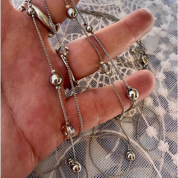 Vintage Multi-strand Silver Ball & Crystal Necklace - Picture 9 of 11